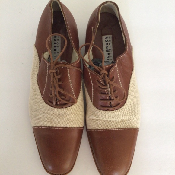 FRATELLI ROSSETTI LINEN AND LEATHER OXFORD SHOES SIZE 37.5 - Picture 2 of 15